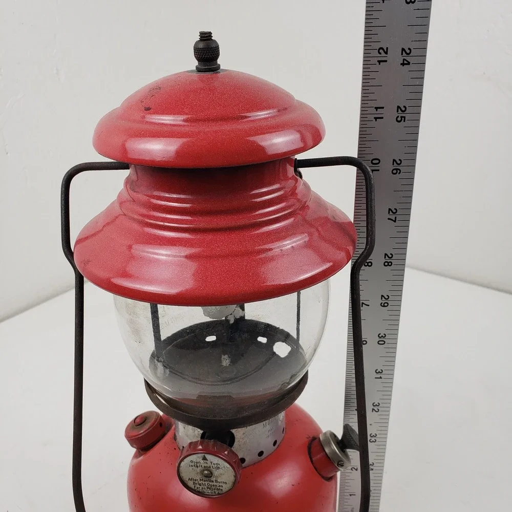 Coleman 200A Red Gas Lantern Single Mantle Original Pyrex Globe USA 11/57